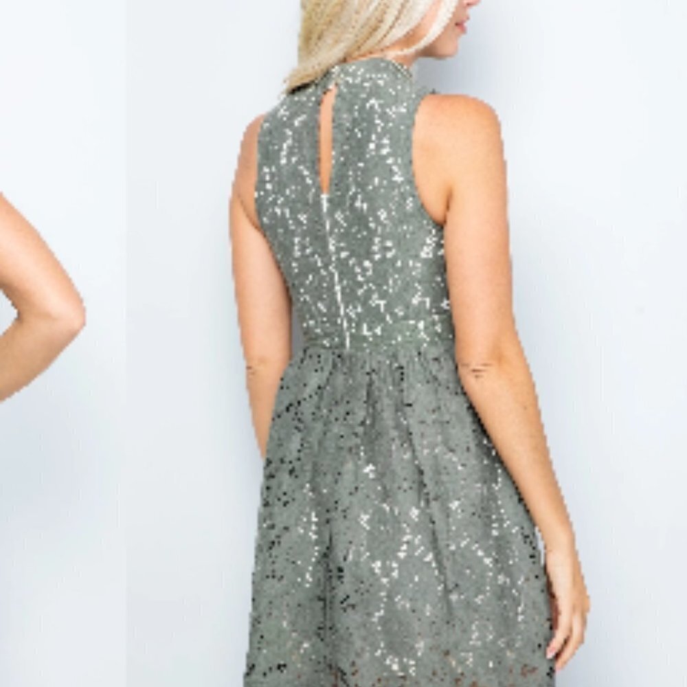 Sexy Olive Green Lace Mini Dress - L - Picture 6 of 7